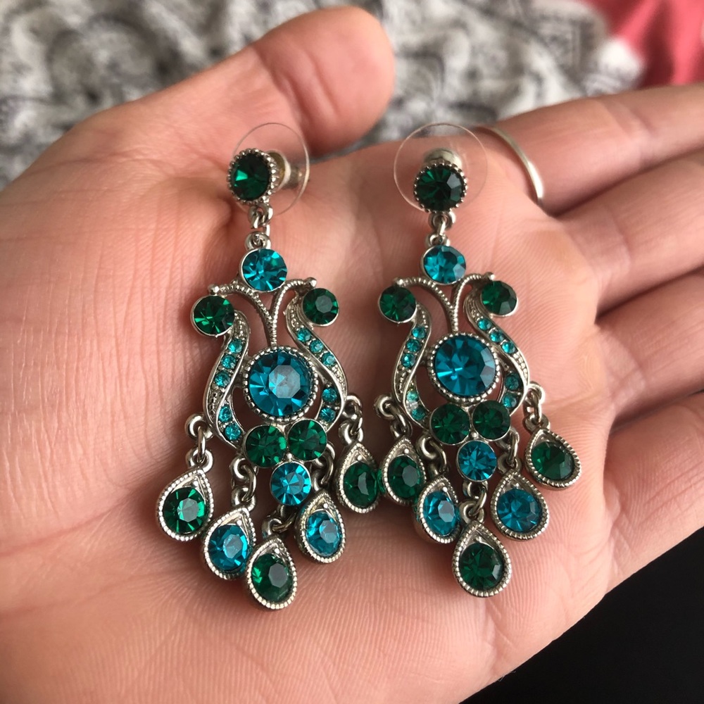 Turquoise And Green Statement Dangle Earrings - image 1